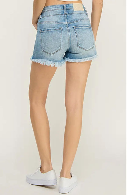 High Rise Double Waist Band Short Jeans