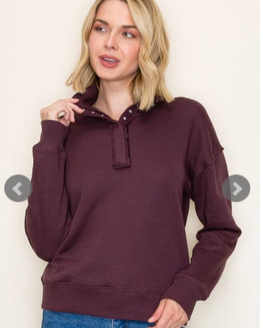 Dark Plum Mock Neck Pullover