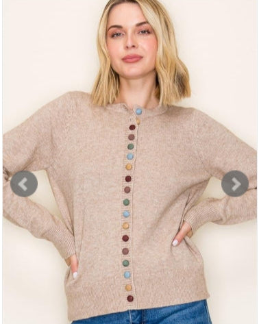 Multi Colored Buttons Brown Cardigan