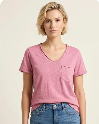 Raw Hem V Neck T-Shirt