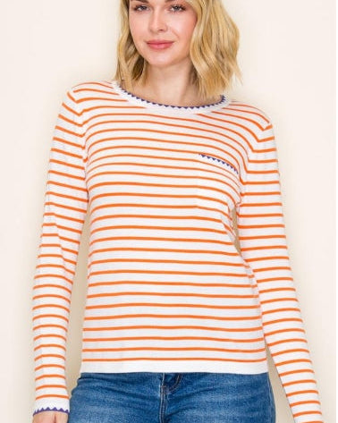 Orange Striped Purple Accents Striped Sweater