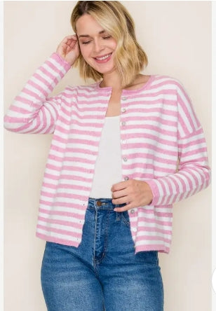 Striped Long Sleeve Button Down Cardigan