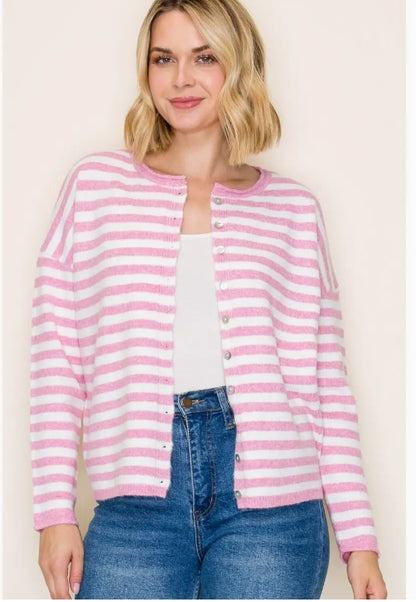 Striped Long Sleeve Button Down Cardigan