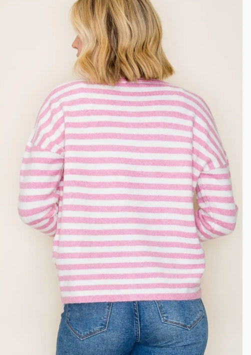 Striped Long Sleeve Button Down Cardigan