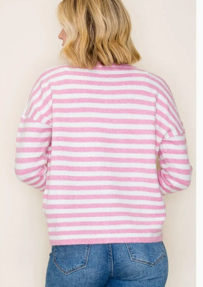 Striped Long Sleeve Button Down Cardigan