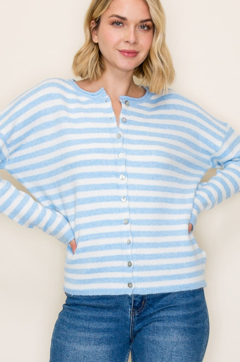 Striped Long Sleeve Button Down Cardigan