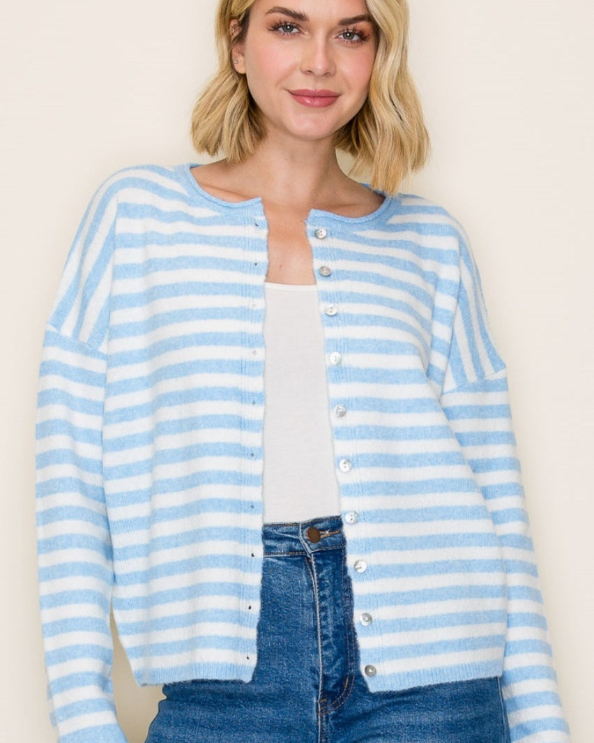 Striped Long Sleeve Button Down Cardigan