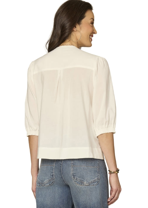 White w/ Colorful Embroidered 4 Button Top
