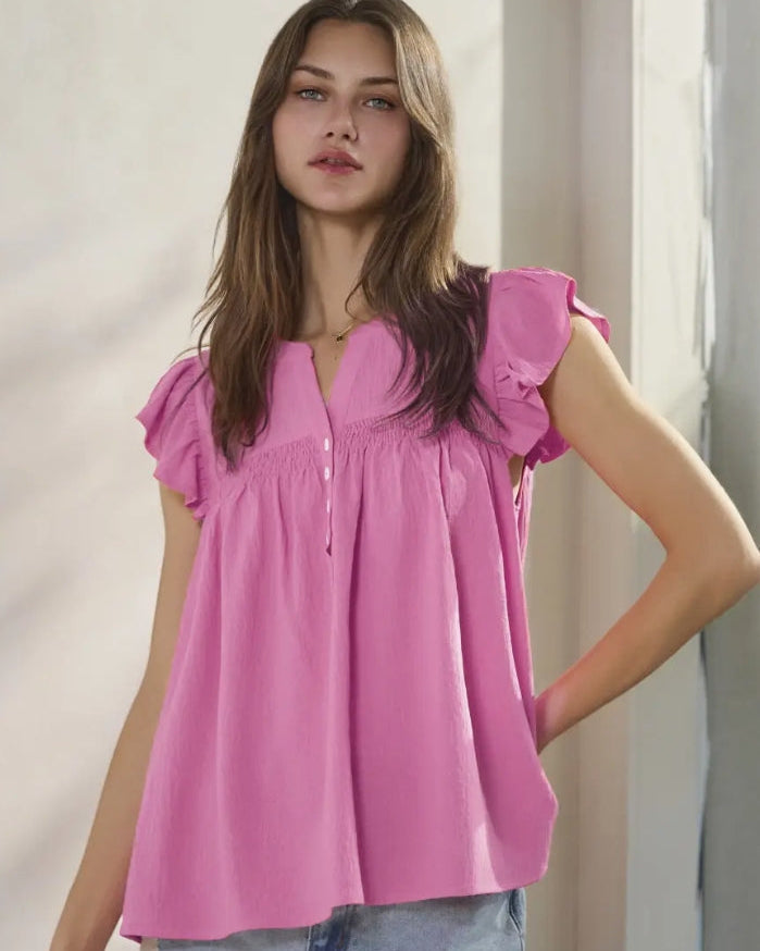 Wild Orchid Ruffle Sleeveless Top