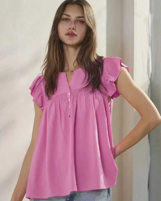 Wild Orchid Ruffle Sleeveless Top