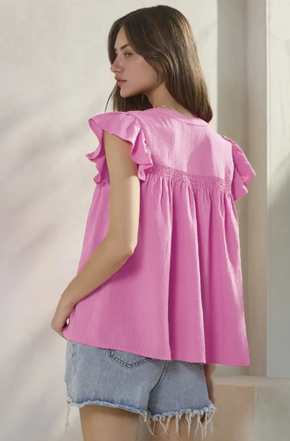 Wild Orchid Ruffle Sleeveless Top