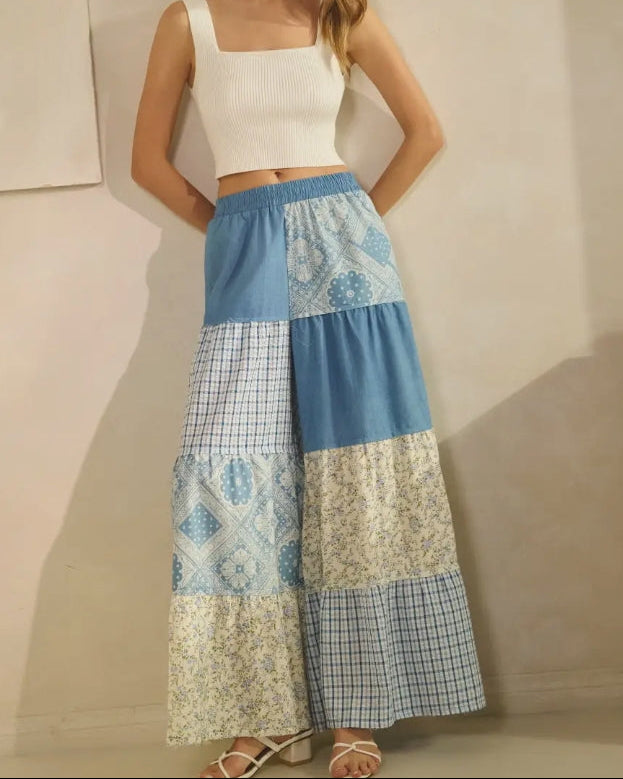 Patchwork "Holly Hobby" Wide Leg Pants