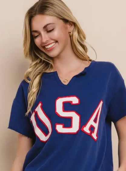 USA Navy Short Sleeve V-Neck Top