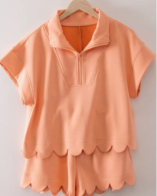 1/2 Zip Up w/ Scallop Edge Top