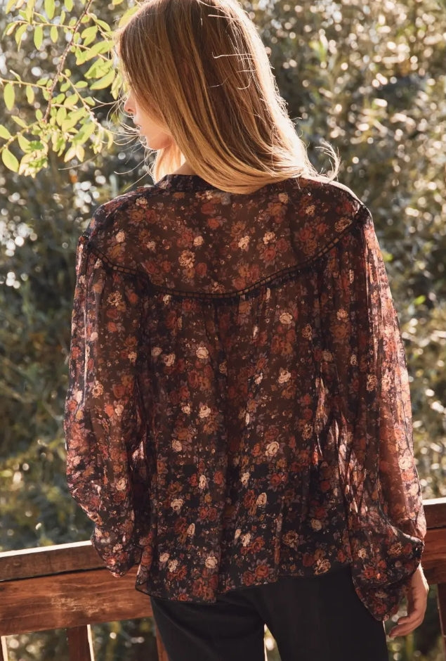 Sheer Floral Printed Blouse