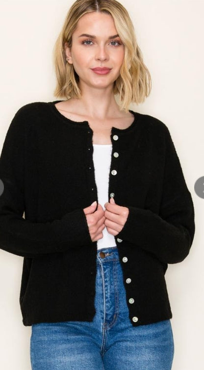 Crew Neck Button Up Cardigan