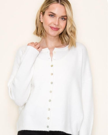 Crew Neck Button Up Cardigan
