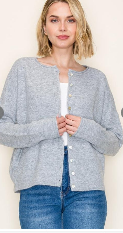 Crew Neck Button Up Cardigan