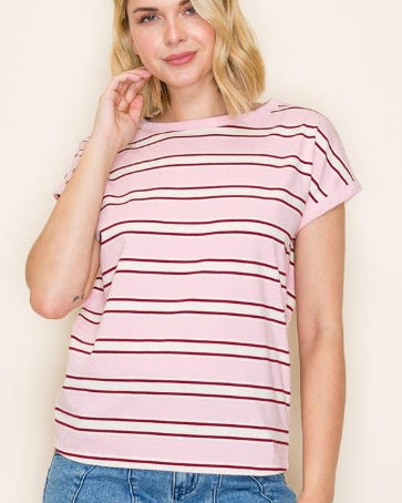 Pink, Red & White Stripe Crewneck