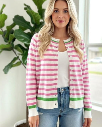 Bright Striped Button Down Cardigan