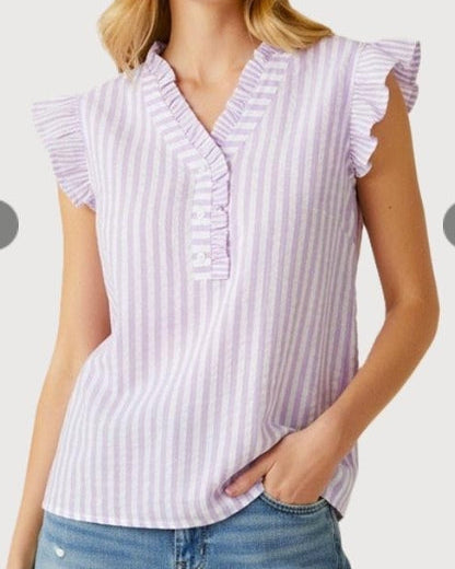 Striped Flutter Sleeveless Top