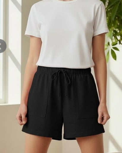 Black Paperbag Waist Shorts