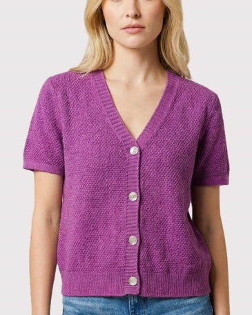 Waffle Weave Short Sleeve Button Up Cardi