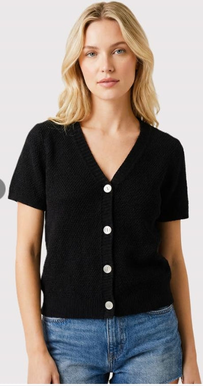 Waffle Weave Short Sleeve Button Up Cardi