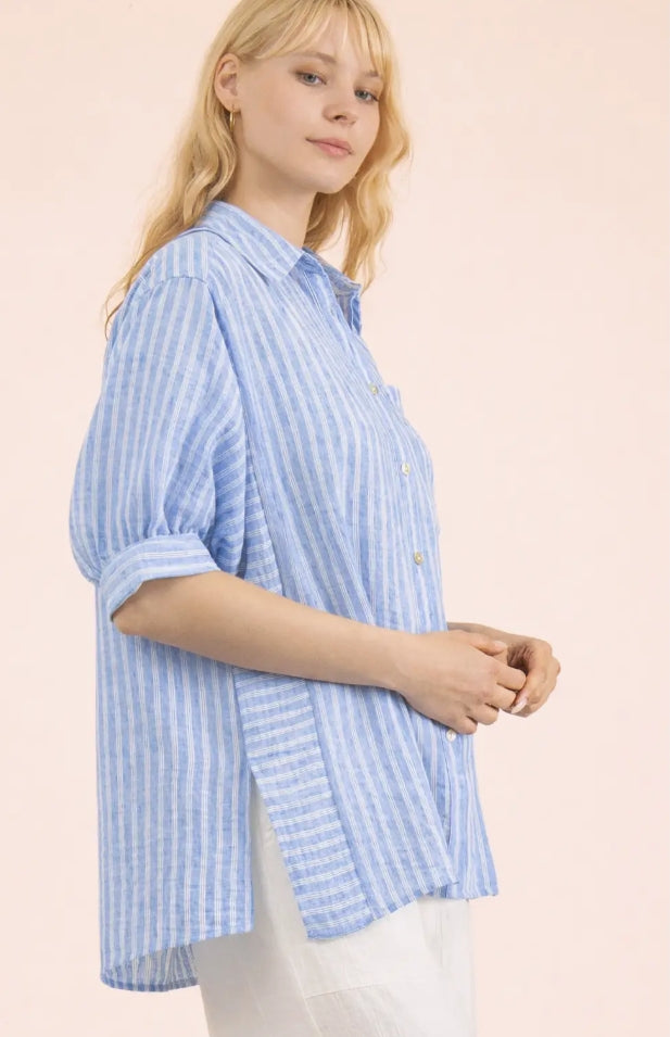 Striped Half Puff Sleeve Shirt Top