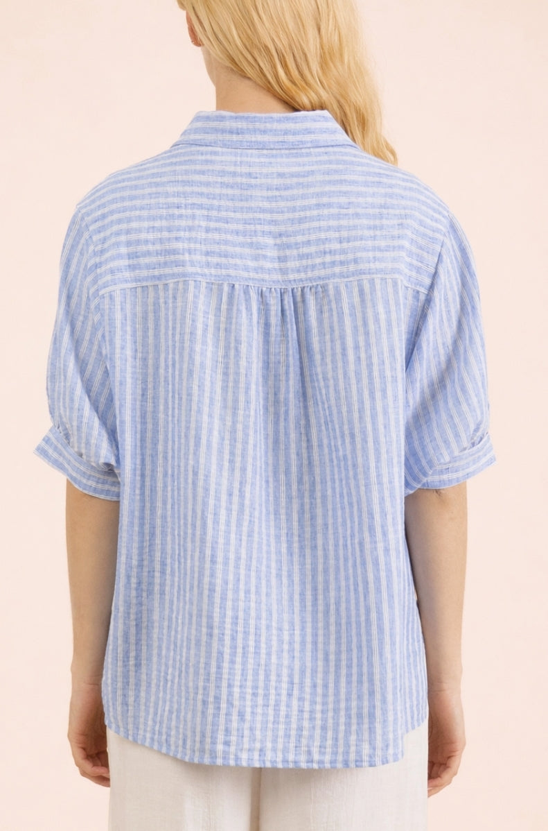 Striped Half Puff Sleeve Shirt Top
