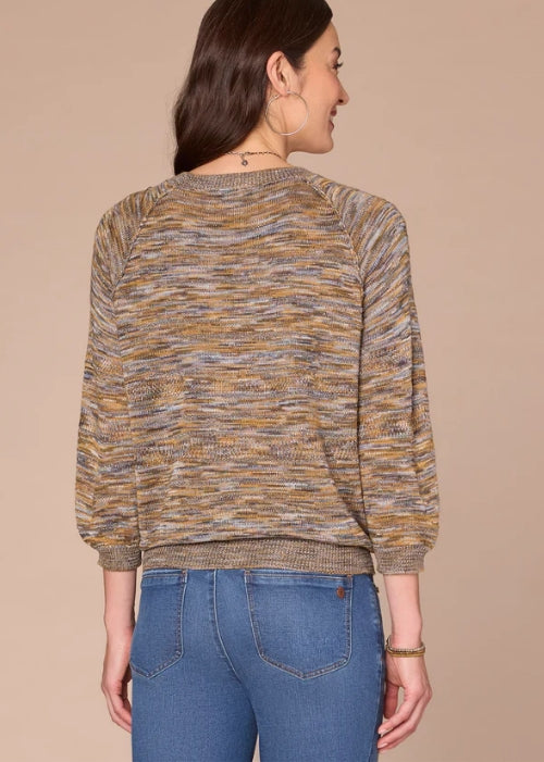 3/4 Sleeve Multi Colored Round Neck Sweater
