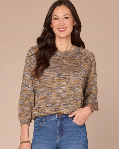 3/4 Sleeve Multi Colored Round Neck Sweater