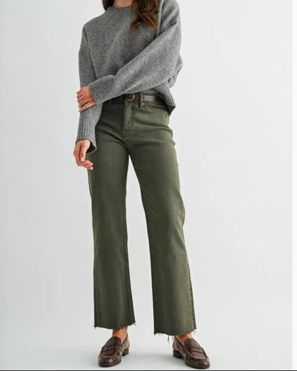 Olive Green High Rise Straight Ankle