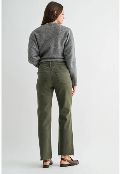 Olive Green High Rise Straight Ankle