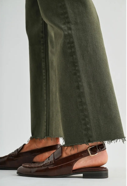 Olive Green High Rise Straight Ankle