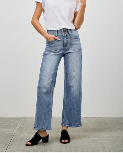 High Rise Crop Straight with Double Button