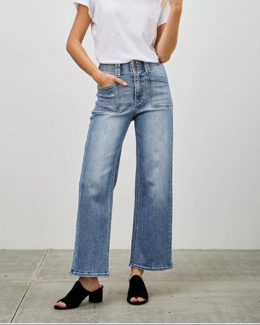 High Rise Crop Straight with Double Button