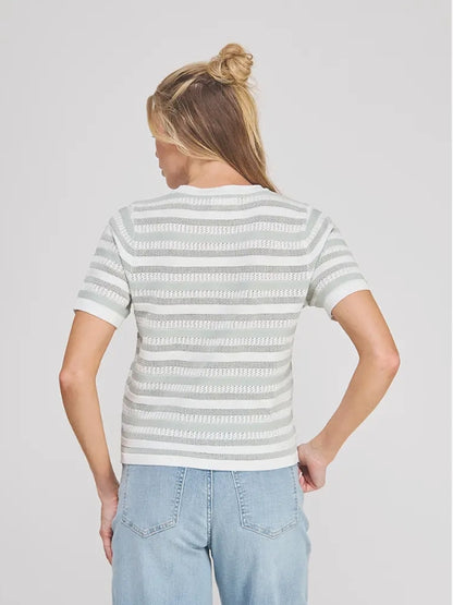 Soft Sage & White Striped Short Sleeve Top