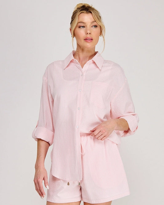 Pink Twin Stripe Button Up Shirt