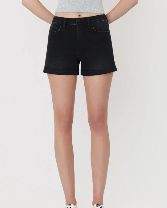 High Rise Super Soft Black Cuffed Shorts