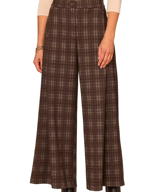 Skyrise Wide Leg Pleated Plaid Trouser