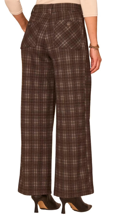 Skyrise Wide Leg Pleated Plaid Trouser