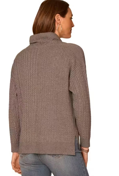Long Sleeve Cowl Neck Mixed Media Sweater