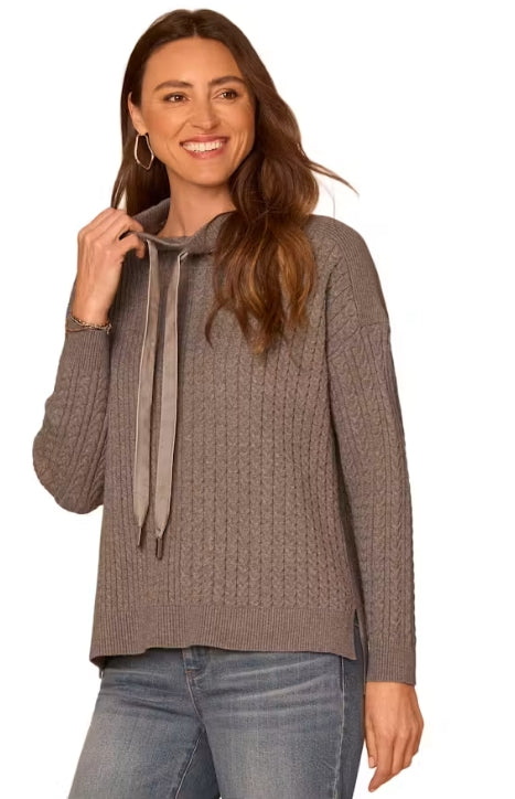 Long Sleeve Cowl Neck Mixed Media Sweater