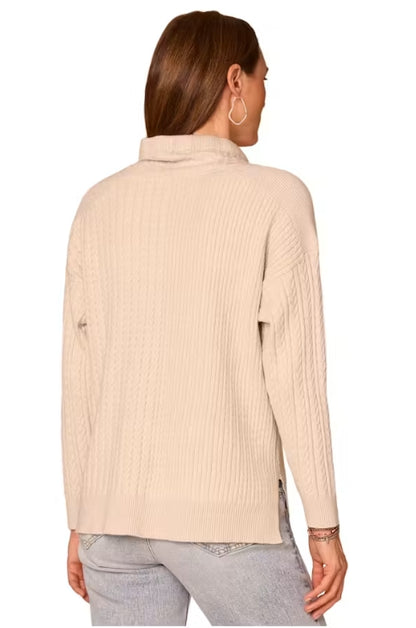 Long Sleeve Cowl Neck Mixed Media Sweater