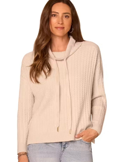 Long Sleeve Cowl Neck Mixed Media Sweater