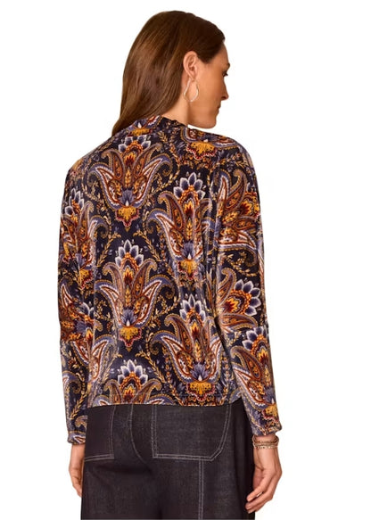 Long Sleeve Batwing Paisley Floral Print Mock Neck