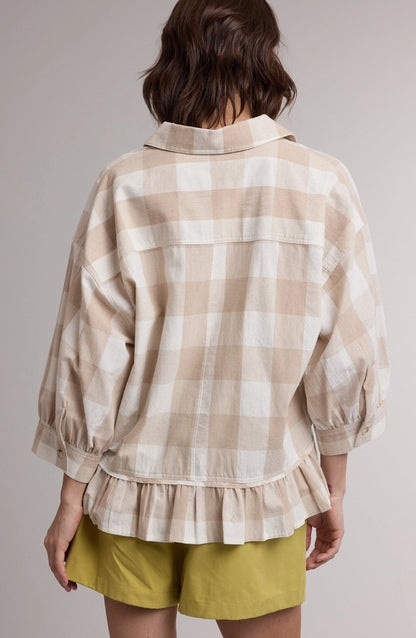 Plaid Ruffled Button-Down Blouse