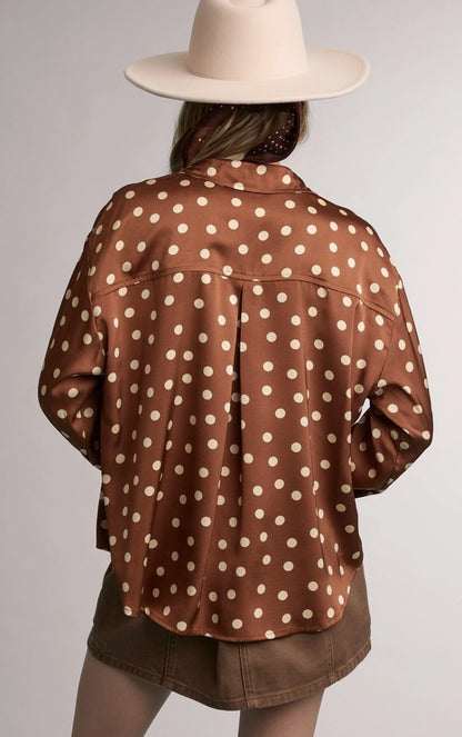 Brown & Cream Polka Dot Button Down Blouse