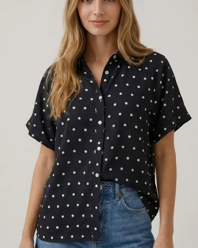 Polka Dot Bubble Sleeve Blouse